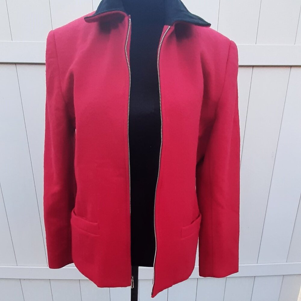 Vintage New Frontier 100% Wool Red Blazer/Jacket With Black Accent Suede Collar